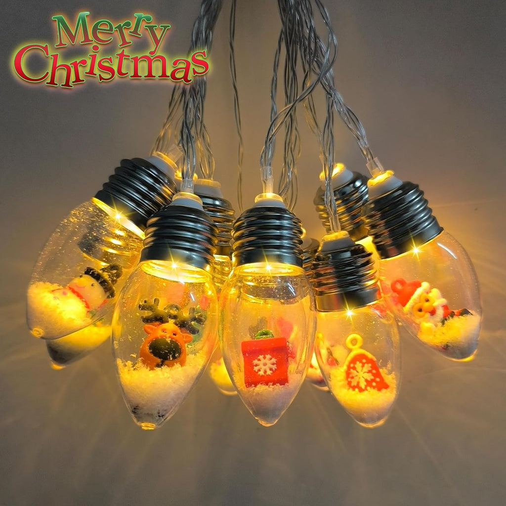 Christmas Lights Indoor Battery Powered 8Ft 12 LED Christmas Snow Globe Lights with Timer, Classic Xmas String Light for Indoor Bedroom Party Vintage Xmas Decor