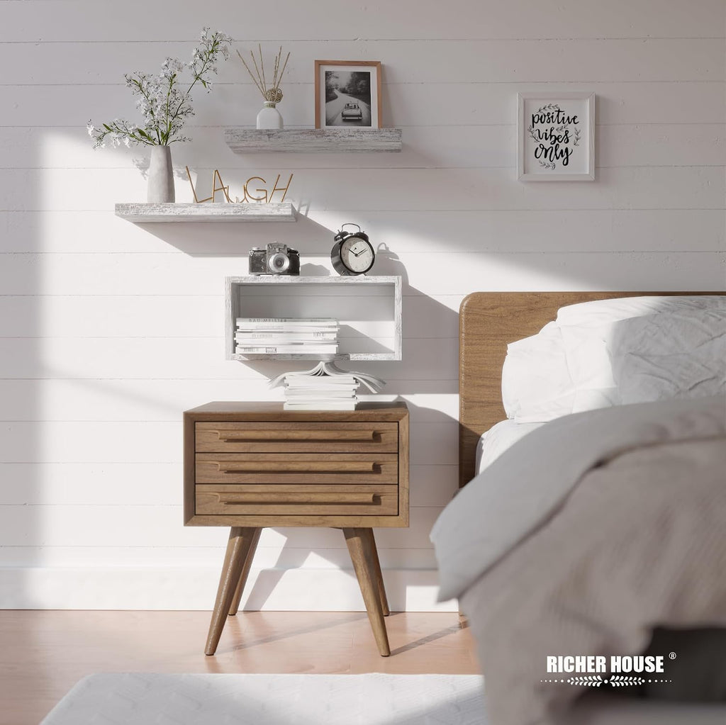 RICHER HOUSE 3-Set Rustic White Floating Shelf, Bathroom Shelf Over Toilet
