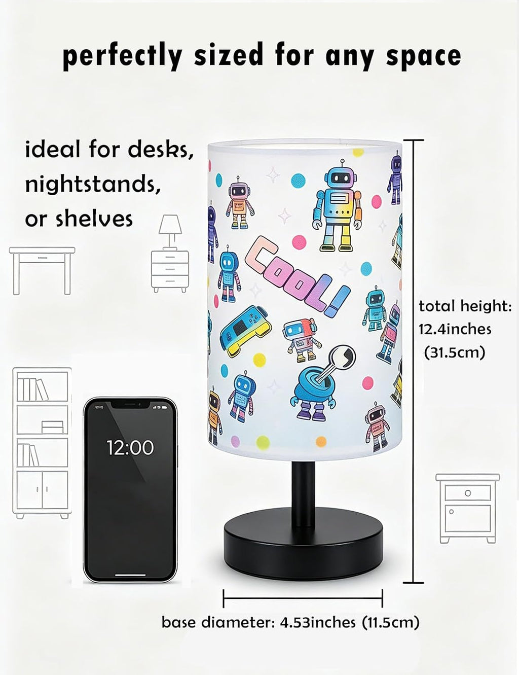 Kids Lamps for Bedrooms Boys, Robot Bedside Lamp , 3 Colors Nightst and Light Lamp, Round Base Flaxen Fabric Desk Lamp for Kids Room, Robot Lamp Gift fo Boys Girls (LED Bulb Included) (Robotic)