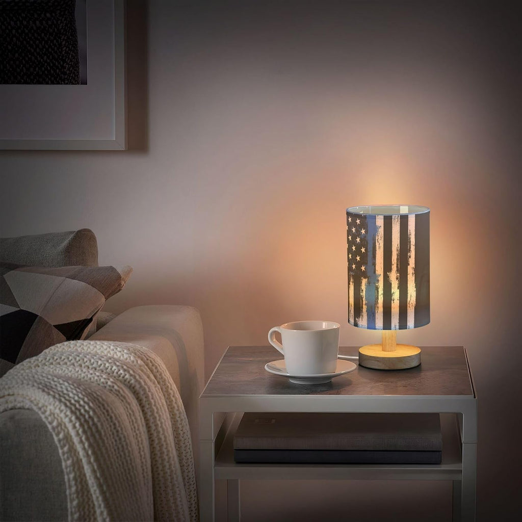 Traditional Police Officer Flag LED Table Lamp with USB Port Night Light Bedroom Lamps for Nightstand Living Room Dorm Home Office Desk
