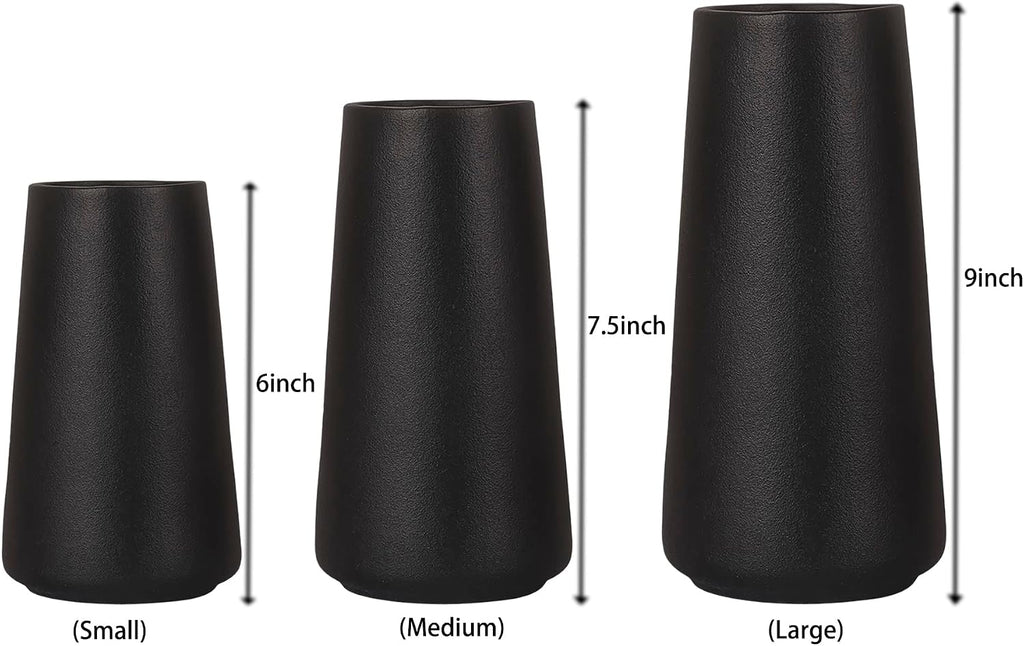 Ceramic Black Vase, Simple Vases for Lavender Pampas Grass Dried Flowers Plants, Frosted Elegant Vase for Modern Table Shelf Wedding Home Decor (Medium)