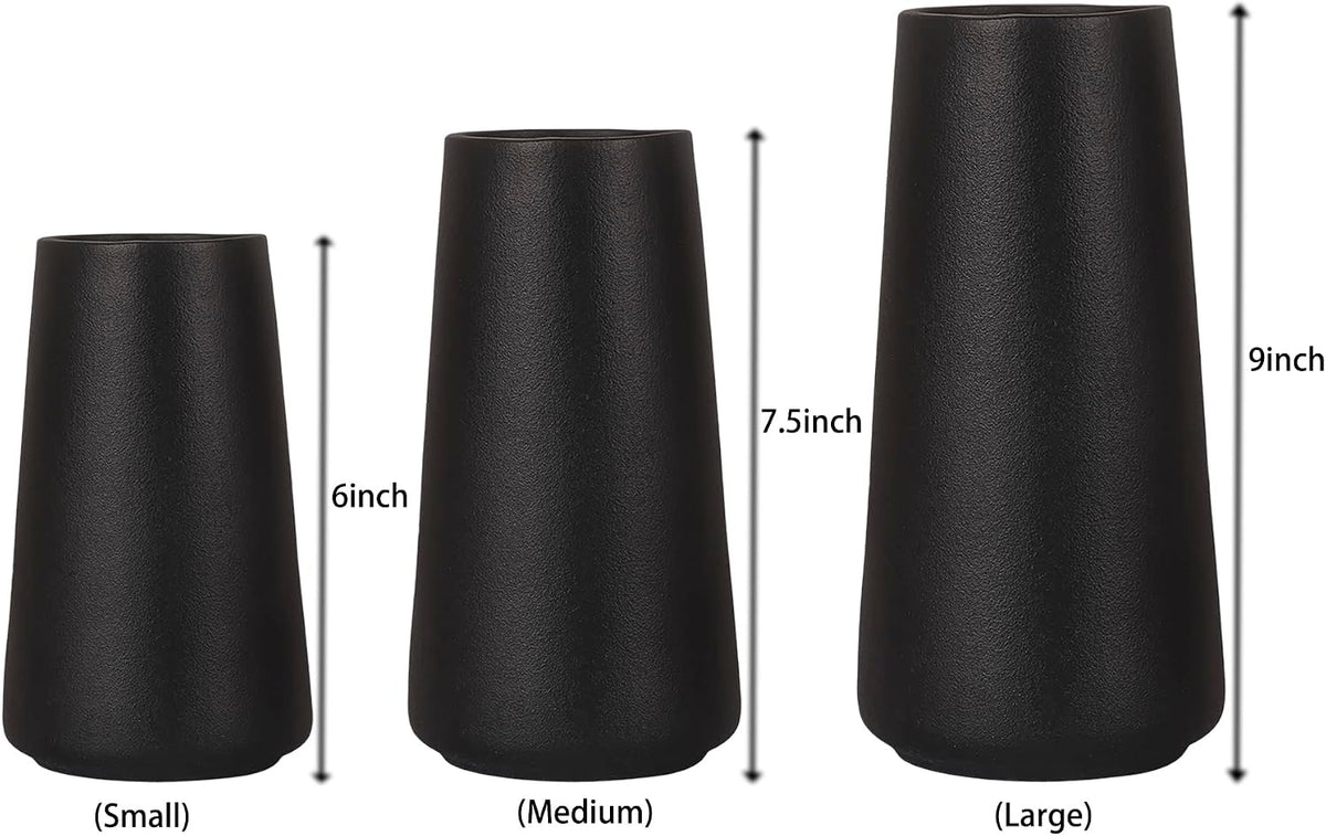 Ceramic Black Vase, Simple Vases for Lavender Pampas Grass Dried Flowers Plants, Frosted Elegant Vase for Modern Table Shelf Wedding Home Decor (Medium)