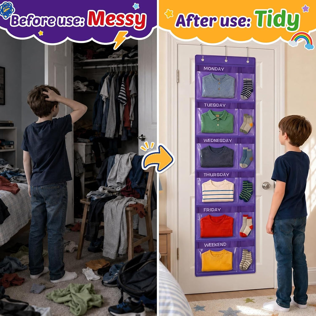2 Pack Weekly Kids Clothes Organizer with 12 Pockets