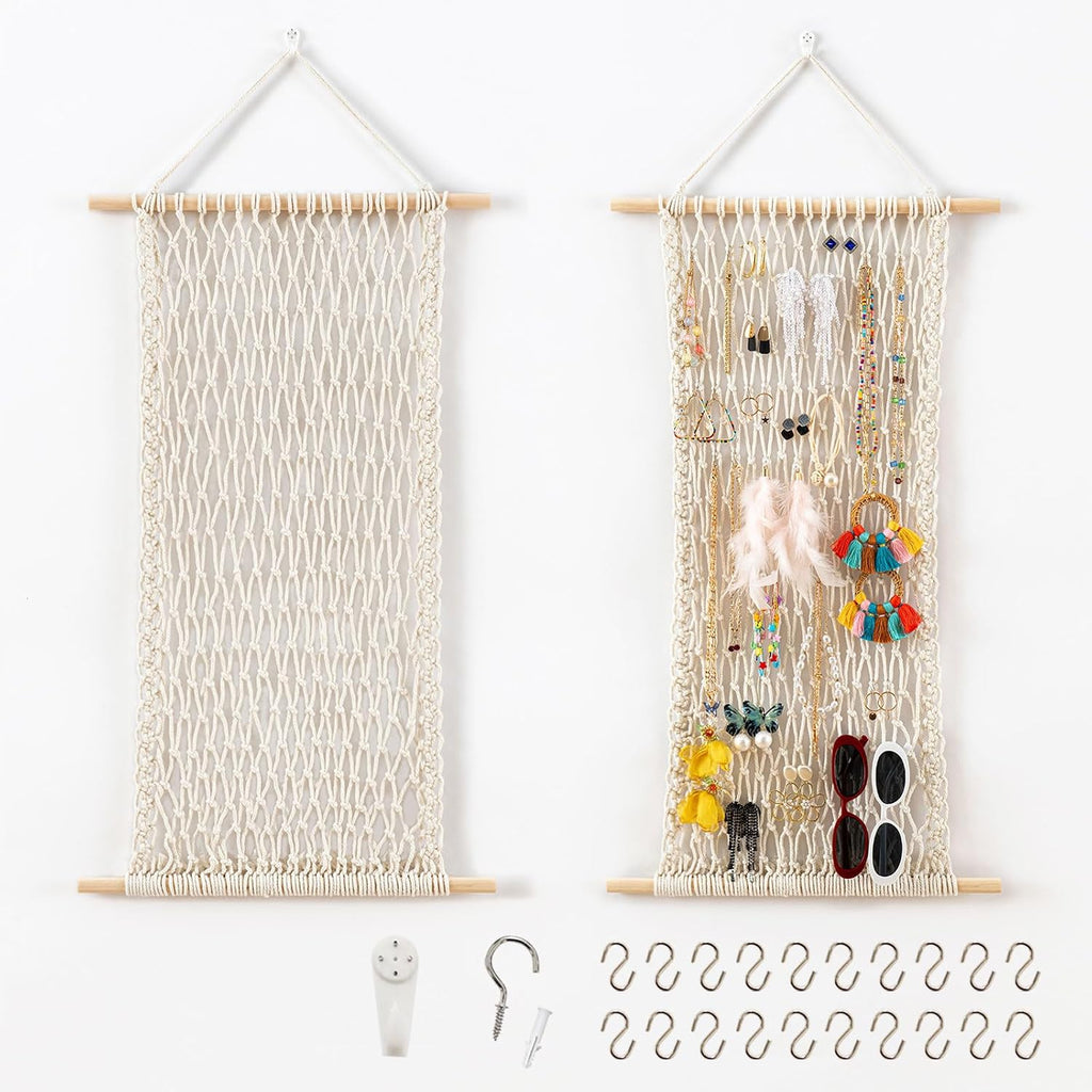 Pretty Jolly Hanging Jewelry Mesh Organizer with 20 Pieces S Shape Hooks