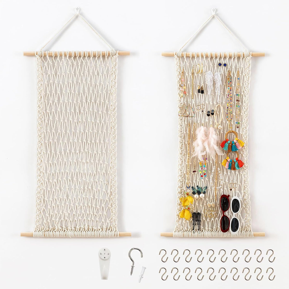 Pretty Jolly Hanging Jewelry Mesh Organizer with 20 Pieces S Shape Hooks