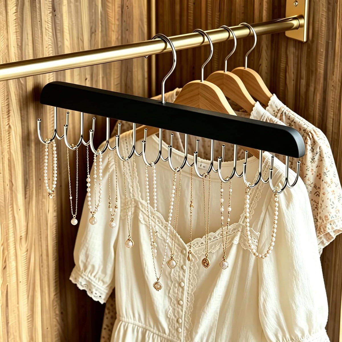 2Pcs Necklace Hanger Wall Mount Jewelry Organizer, Black