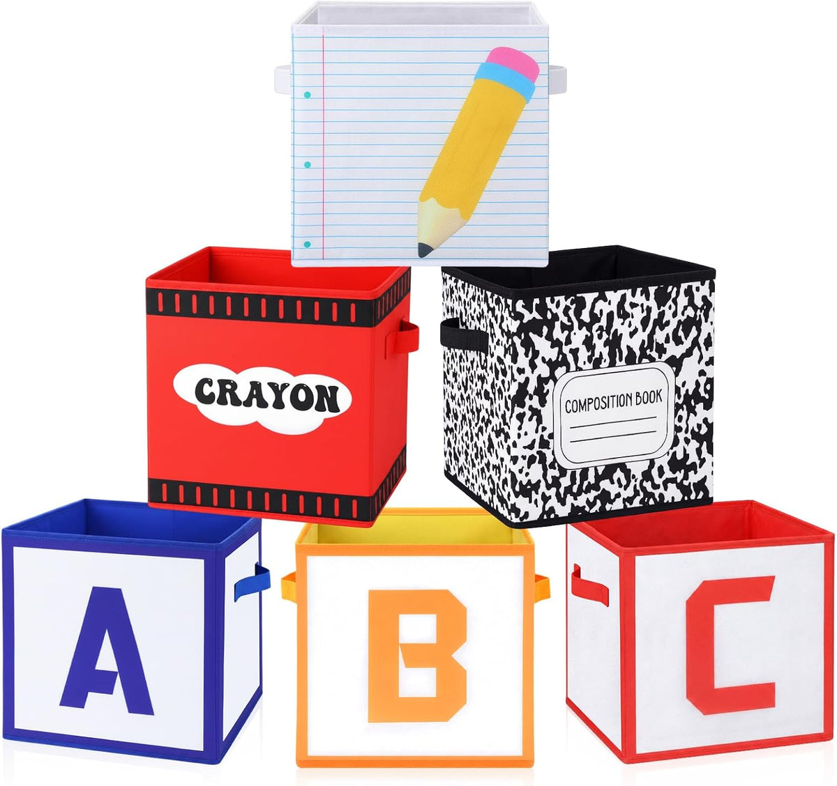 Thyle 6 Pack 11 Inch Back to School Colorful Fabric Storage Cubes Foldable Classroom Cubby Organizer Colorful Treasure Prize Box for Preschool Daycare Elementary Books Toys Storage Cubes(Classroom)