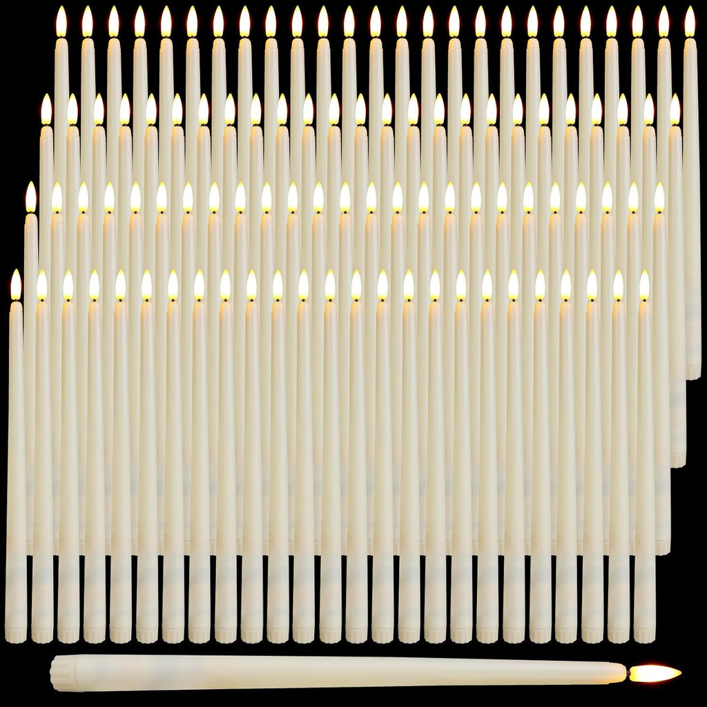 Baquler 100 Pcs 12.4 Ivory Flameless Taper Candles Bulk