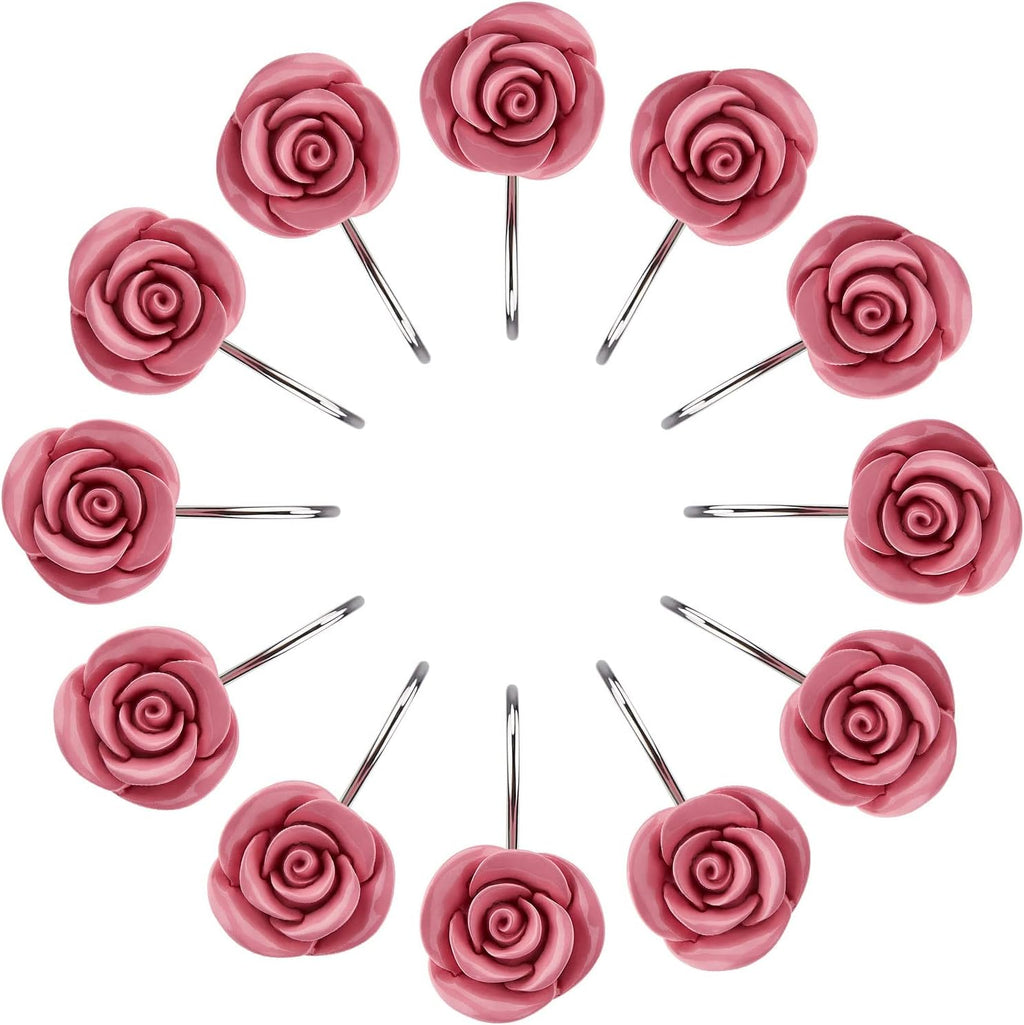 AGPTEK Rose Shower Curtain Hooks, 12PCS, Pink Rose