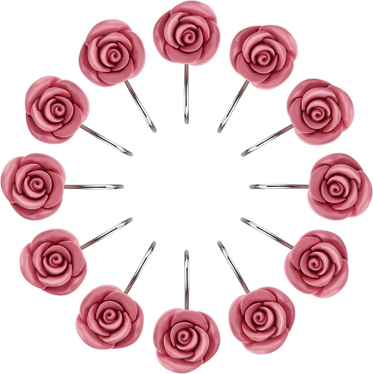 AGPTEK Rose Shower Curtain Hooks, 12PCS, Pink Rose