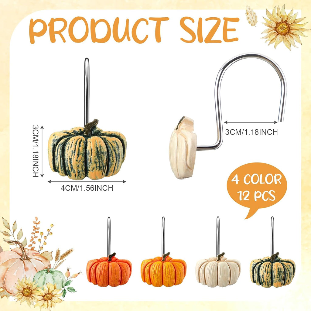 Reallnaive 12 Pcs Pumpkin Fall Shower Curtain Hooks Farmhouse, Green