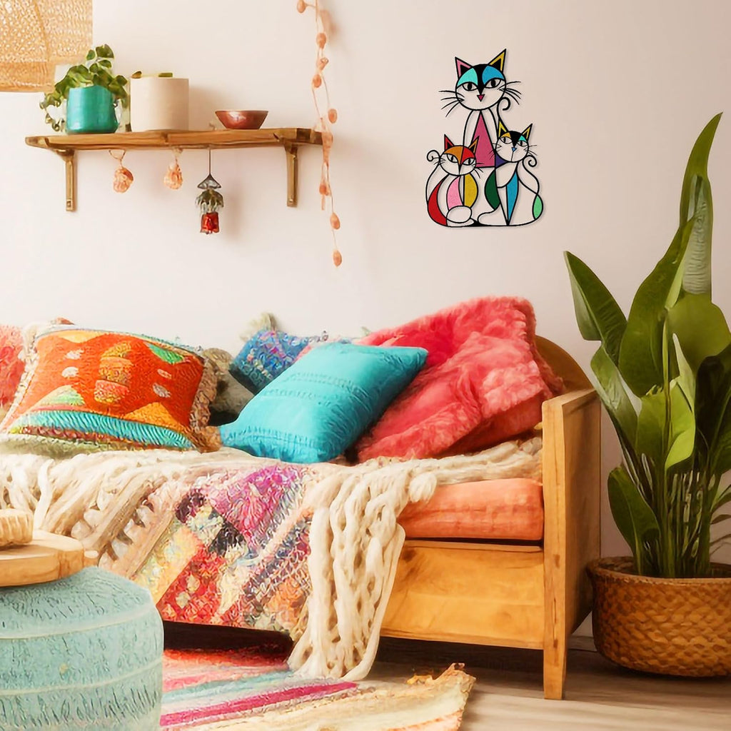 ARTINME Metal Cat Wall Art Decor Wall Sculptures Decor for Home Living Room Bedroom Kitchen Office Gift for Cats Lover 10.6x14.5inch (Retro)