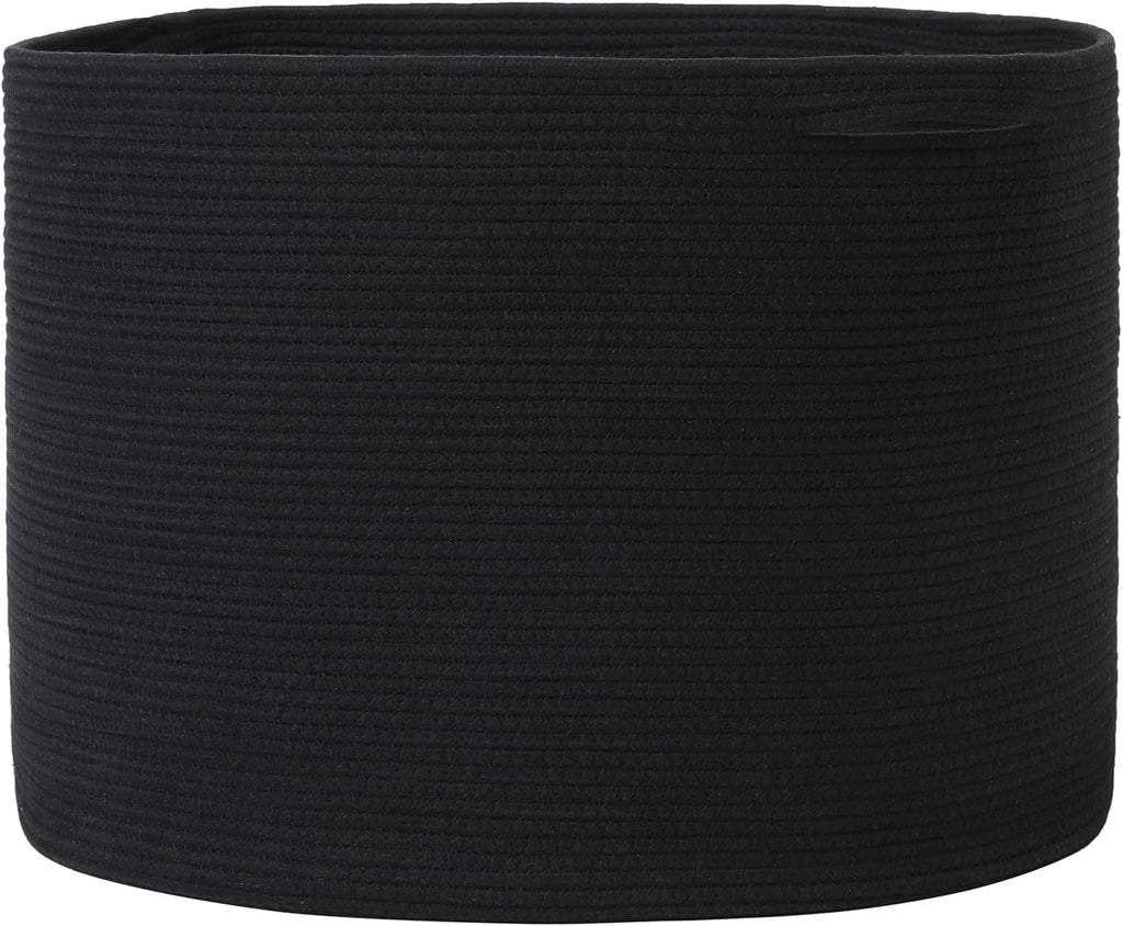 24x24x17 Inch Cottonphant Extra Large Round Blanket Basket for Living Room, Open Woven Cotton Rope Storage Basket, Jumbo Bin for Bedroom Playroom, Black
