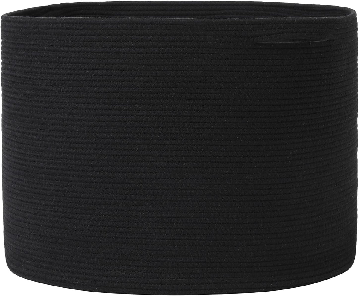 24x24x17 Inch Cottonphant Extra Large Round Blanket Basket for Living Room, Open Woven Cotton Rope Storage Basket, Jumbo Bin for Bedroom Playroom, Black