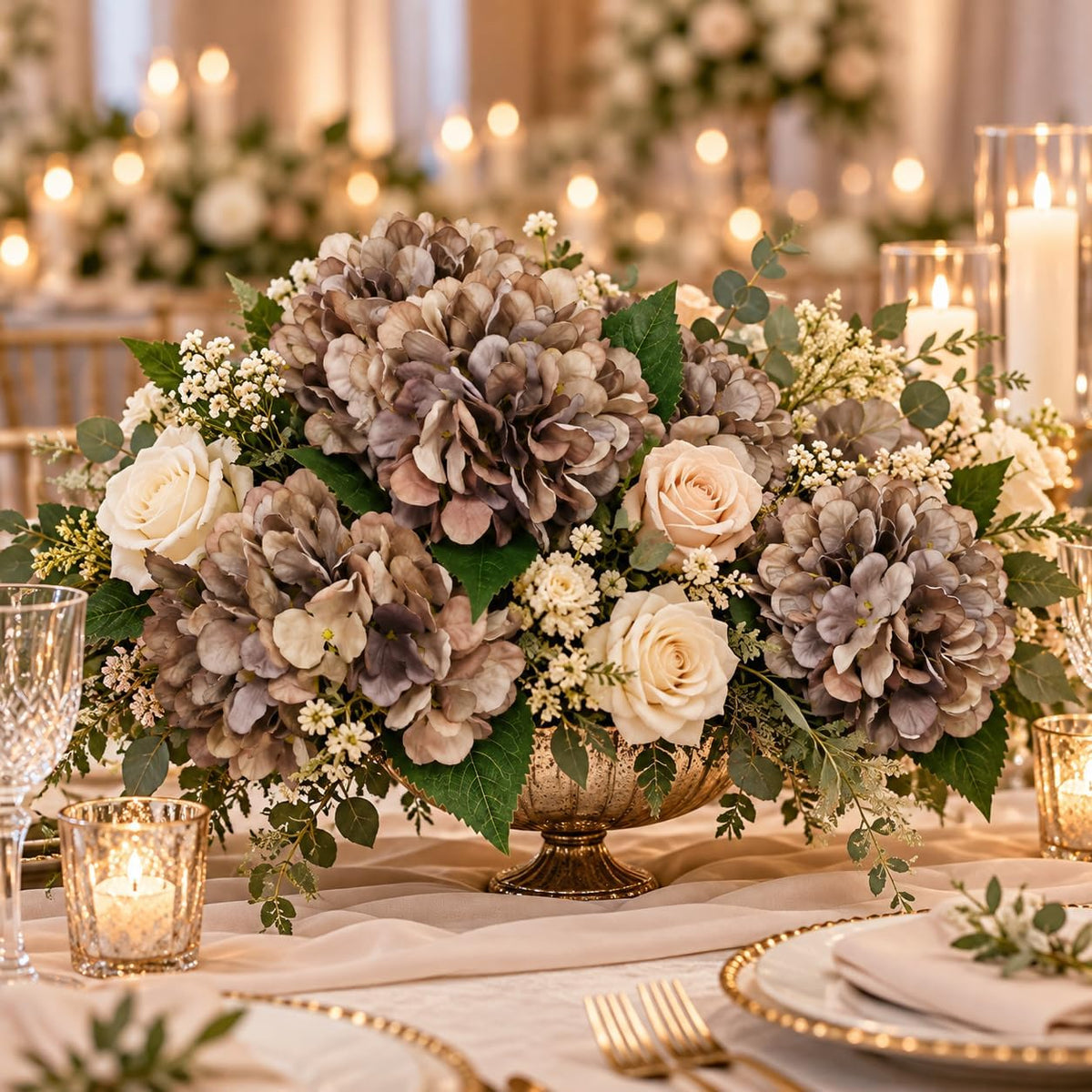 7.1''Coffee Hydrangea Artificial Flowers,10Pcs Artificial Silk Hydrangea Heads,81 Petals Faux Hydrangea Flowers Heads with Stems for Home Wedding Baby Shower Decor(Coffee)