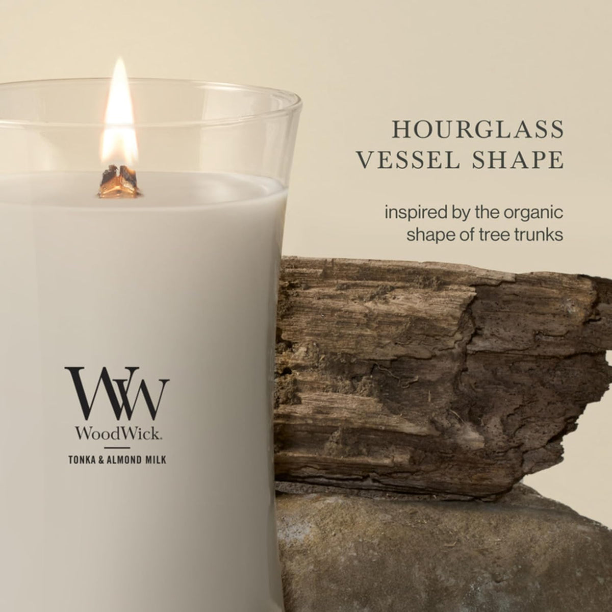 WoodWick Tonka & Almond Milk Scented Candle, Crackling Wick, 21.5oz