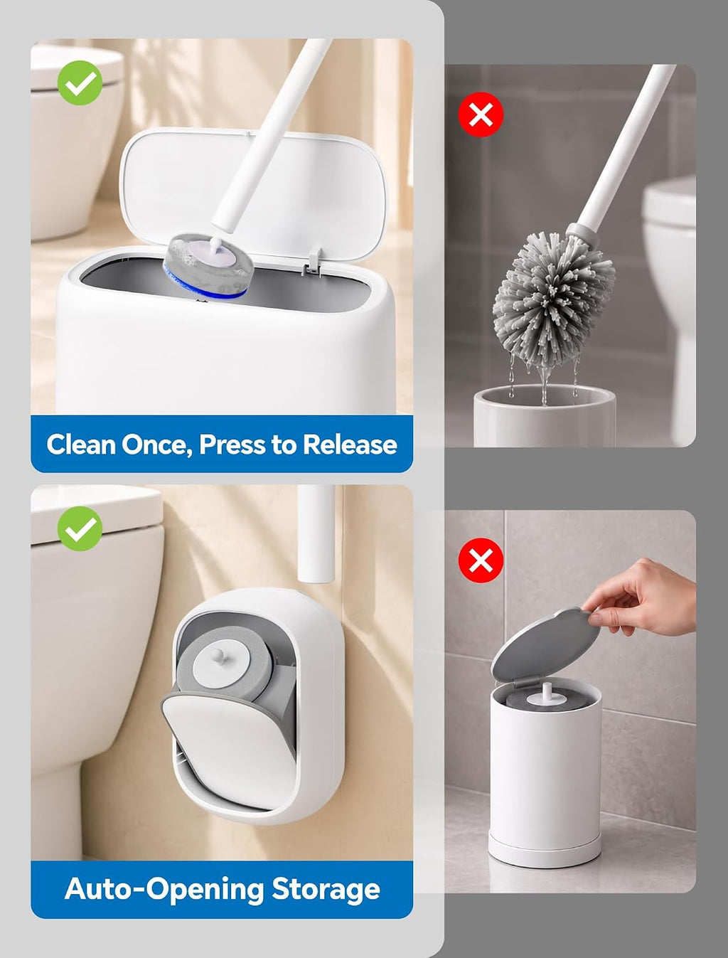 Disposable Toilet Brush Wand, Wall Mounted Toilet Cleaner Kit with Holder, for Bathroom Cleaning (Toilet Brush + 18 Brush Heads)