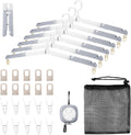 6 Pack Fodable Travel Hangers with Clips & Adjustable Clothesline, Portable Collapsible Hangers with Storage Bag for Suitcase, Hotel, RV, Cruise Essentials Set (Grey)