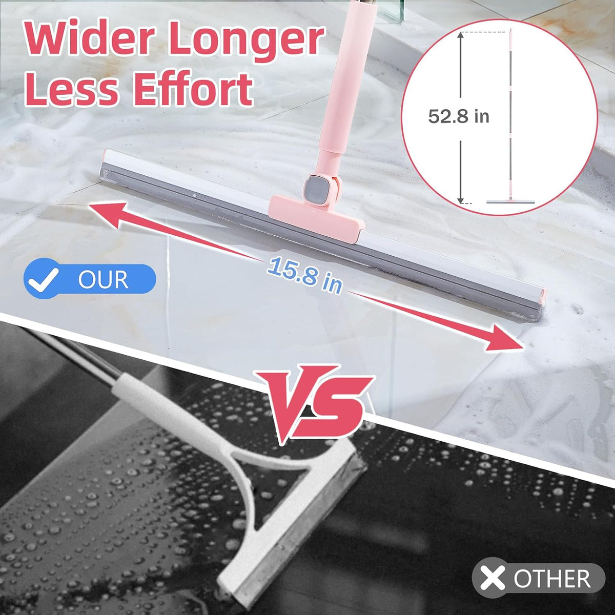 15.8" Floor Squeegee with 52.8-in Handle, Squeegee for Floor