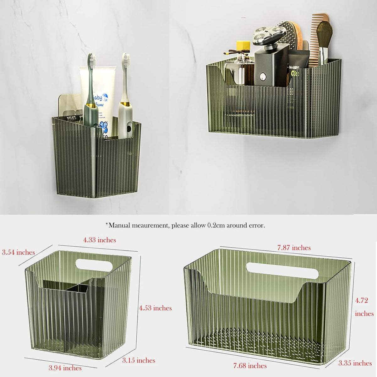 Lae Nuvole 2Pcs Storage Organizer Bins, Wall Mount Toothbrush Holder, Green