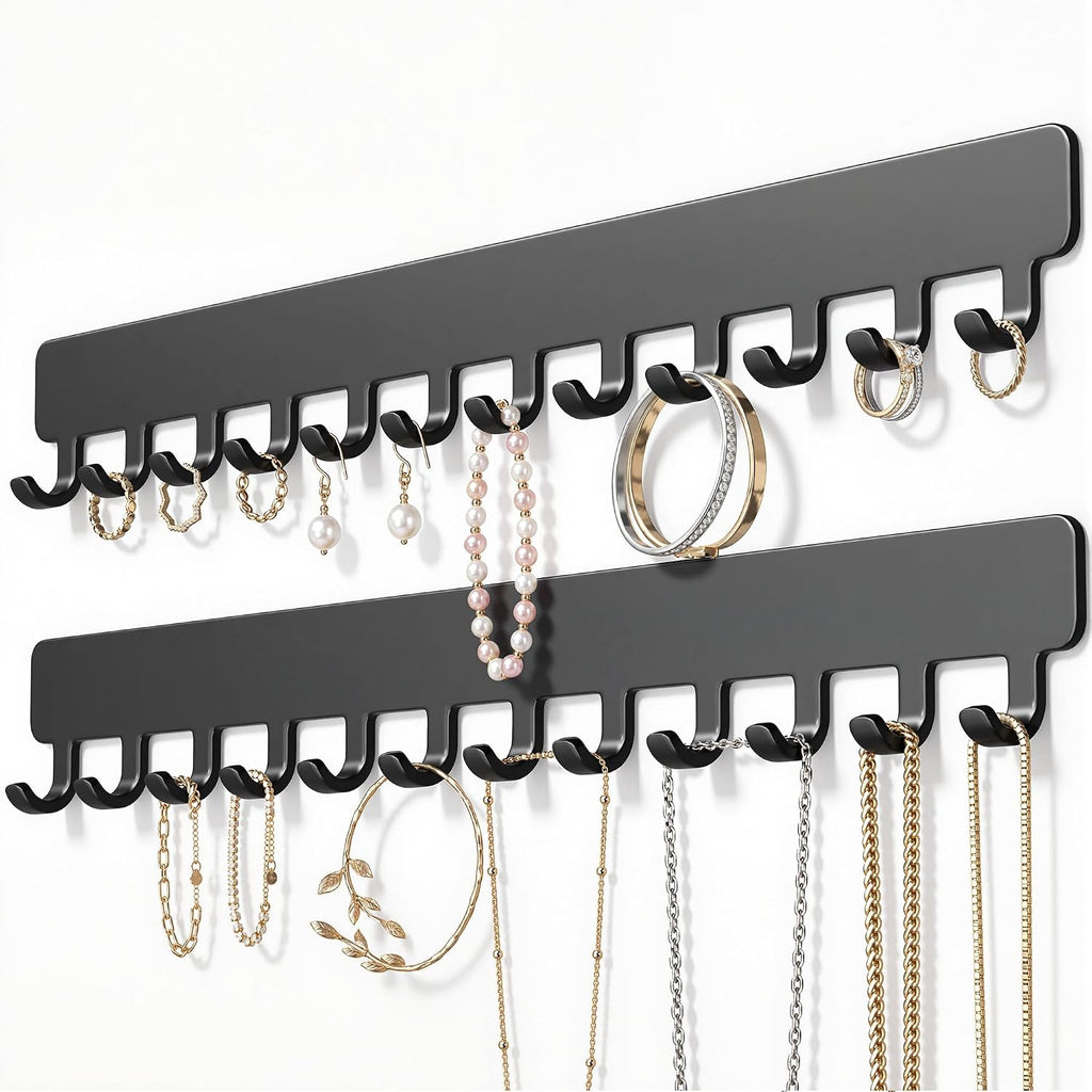 Self-Adhesive Necklace Holder, Wall Mounted Jewelry Organizer, Black