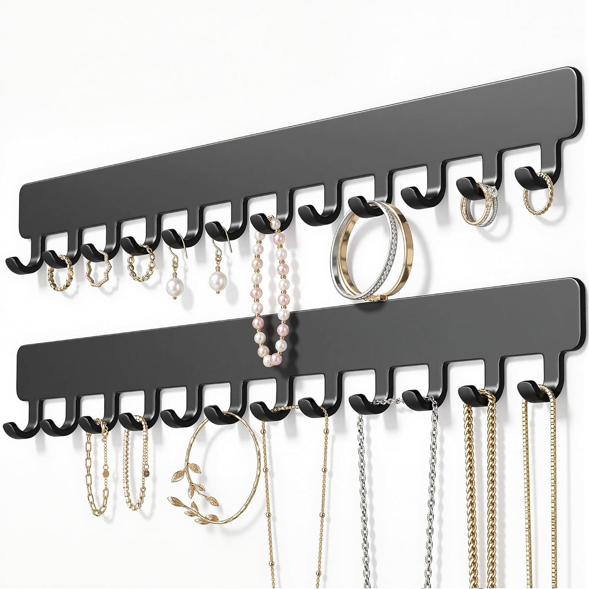 Self-Adhesive Necklace Holder, Wall Mounted Jewelry Organizer, Black