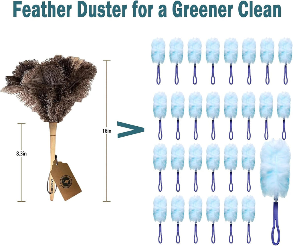 DDZMZ Ostrich Feather Duster for Cleaning with Wooden Handle, 16", Brown