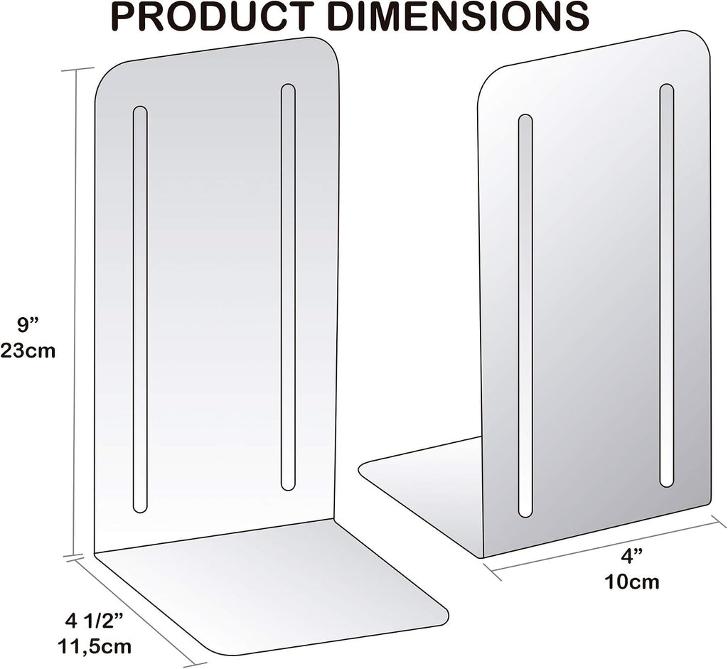 Acrimet Bookends for Shelves, Heavy Duty Steel Metal Book Ends, Non-Skid Book Stopper, Book Storage Holder for Home, Library, Jumbo Large Size 9" H x 4" W x 4 1/2" D, (White) (1 Pair / 2 Pieces)