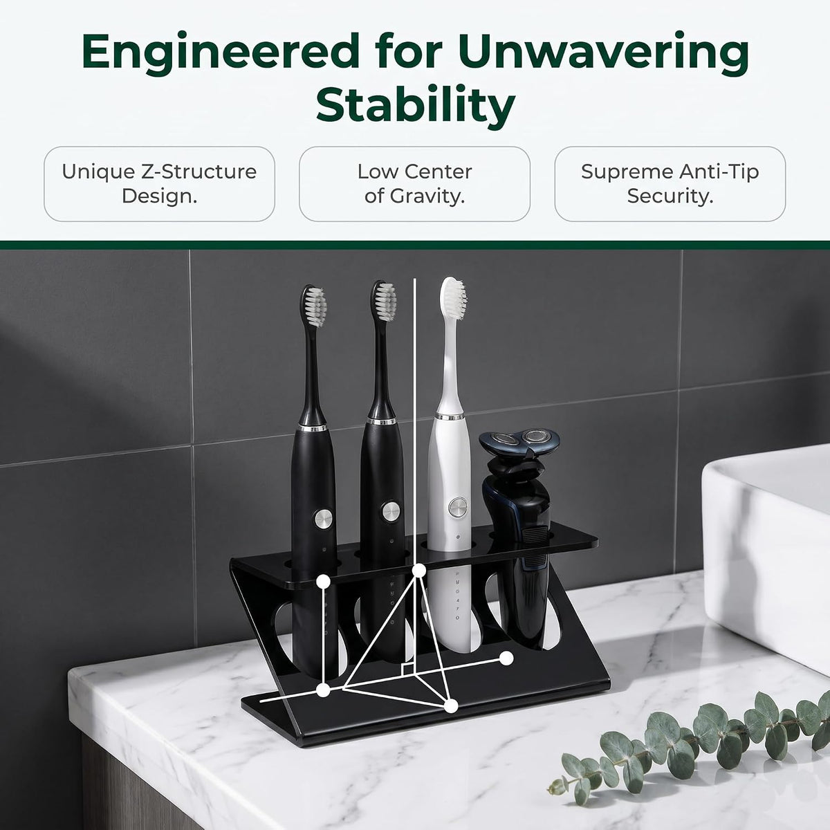 Electric Toothbrush Razor Holder, 4 Slot Bathroom Organizer with Drainage