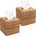2 Pack Rattan Tissue Box Cover Square, Wicker Tissue Box Holder, Decorative Woven Facial Tissue Holder for Bathroom, Kitchen, Living Room, Bedroom (5.5 x 5.5 x 5.7 inch, Natural)