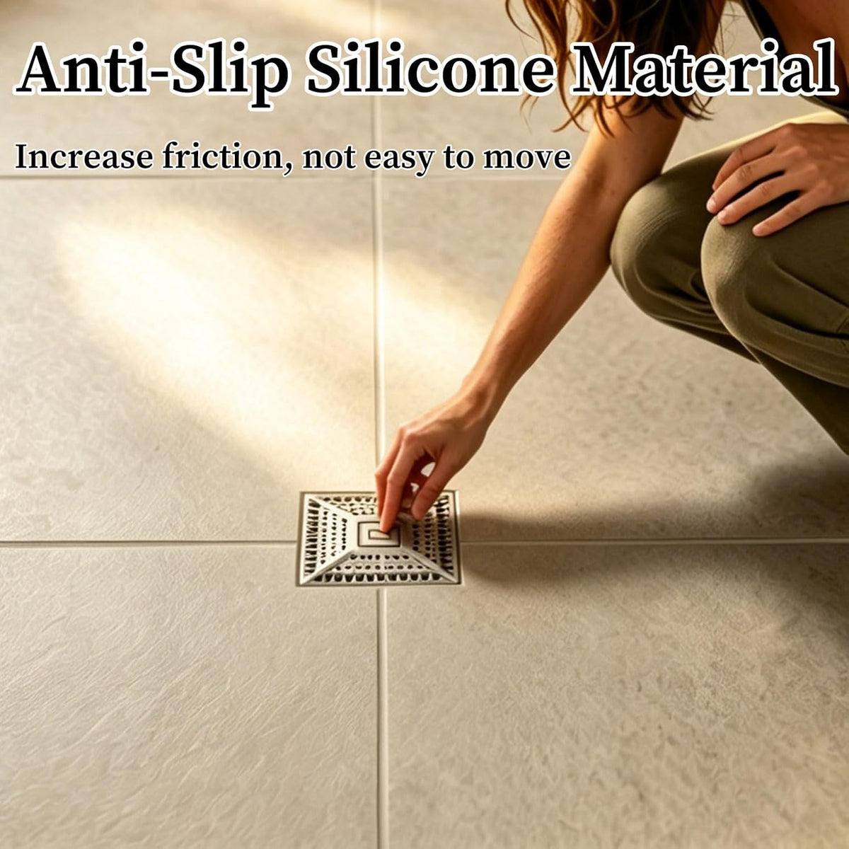 Square Silicone Shower Drain Hair Catcher, Grey