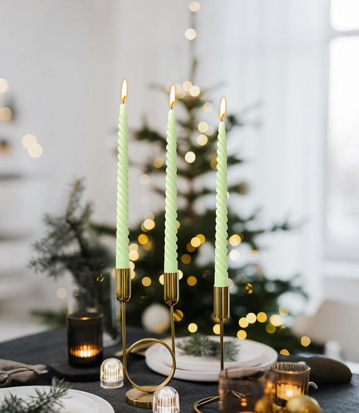 10 Inch light Green Taper Candle Set, 10 Pack Unscented Dripless Candlesticks for Family Dinner Parties Spring Home Decoration and Wedding
