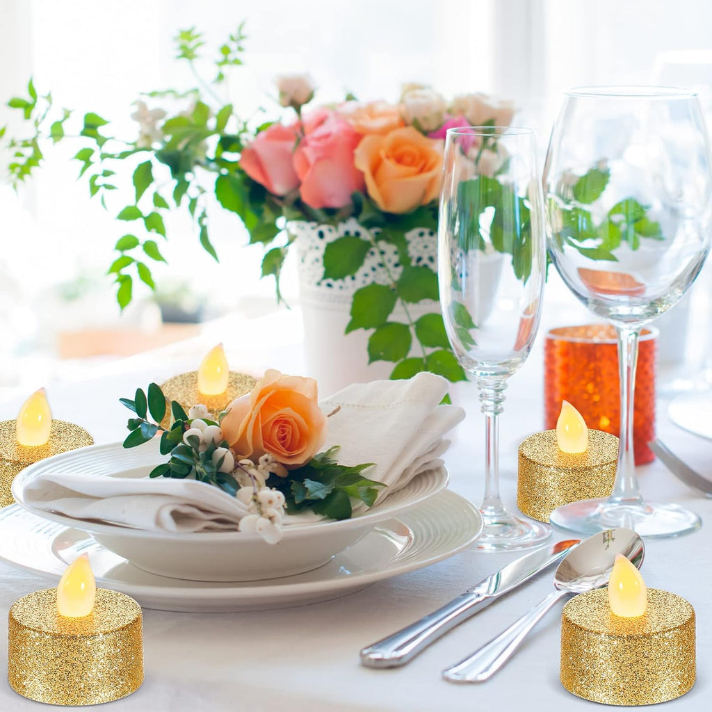 Mudder 24 Pieces Gold Tea Lights LED Candles Tealights Battery Flameless
