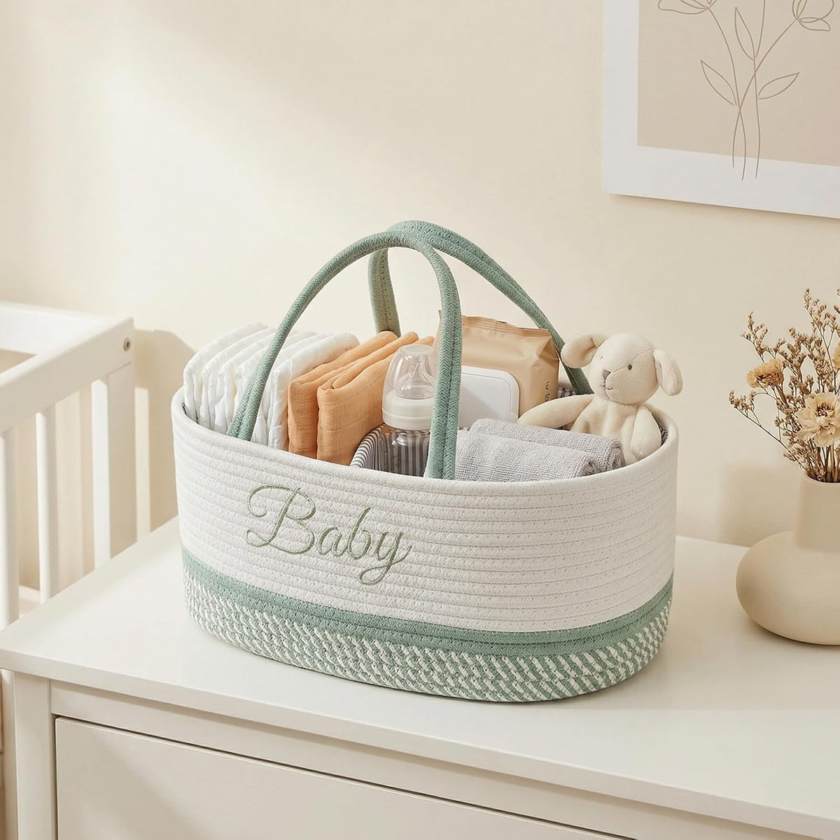 DUHEL Diaper Caddy Organizer, White Green