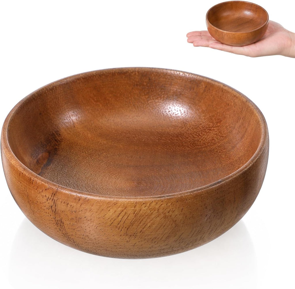4 Inch Small Acacia Wood Key Bowl for Entryway Table, Compact Round Wooden
