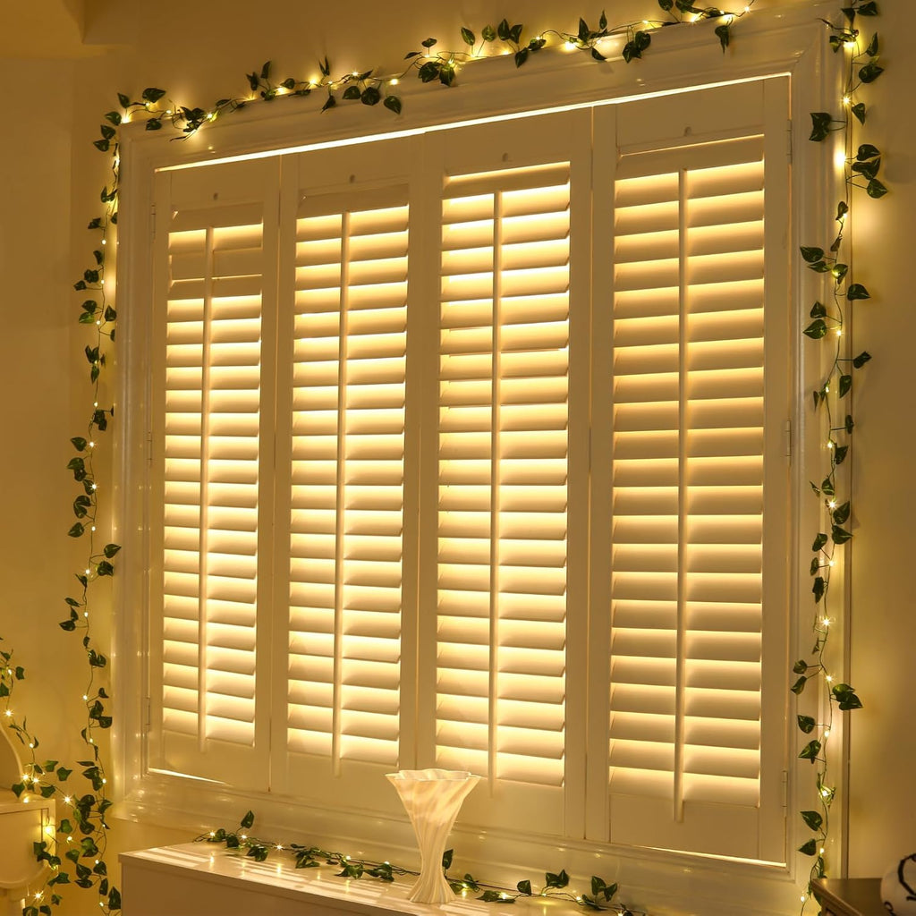 Extra Length 40ft 120 LED Vine with Fairy Lights Pothos String Lights USB Plugin & Battery Operated Leaf Lights with Timer 8 Modes Remote Decorative Light for Bedroom Graduation Party - Warm White
