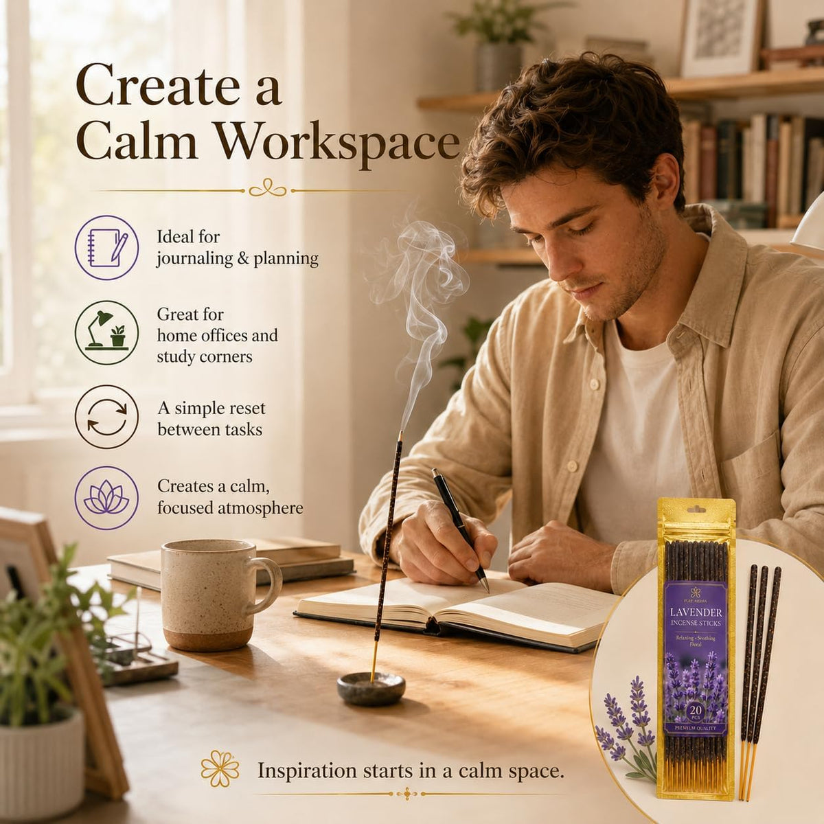 RAINFLOW Natural Incense Sticks - 80 White Sage Sandalwood Lavender Vanilla