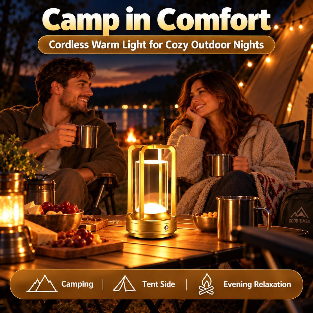 Rechargeable Table Lamp for Outdoor Indoor Portable Lamp with 3 Colors