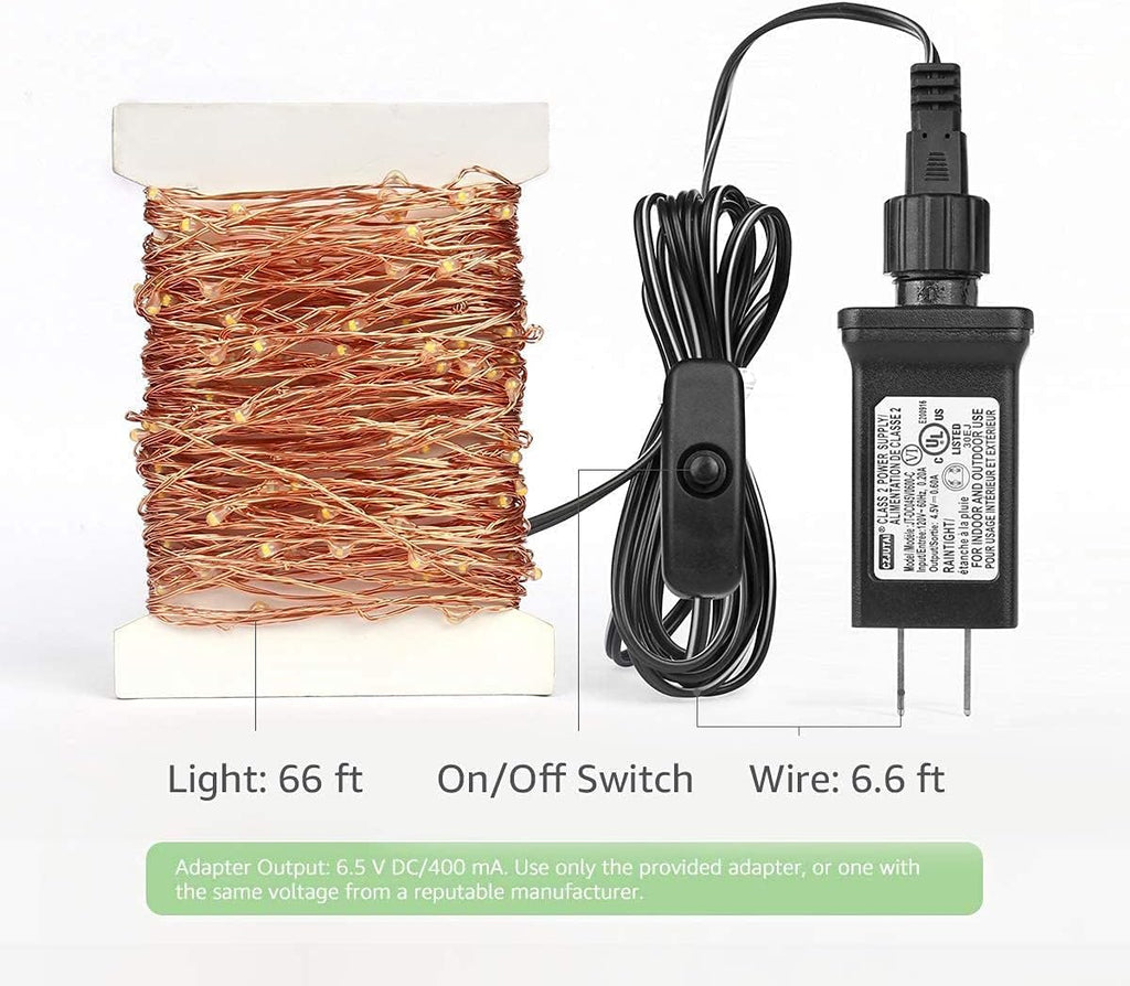 Lighting EVER Plug in Fairy Lights, 66ft 200 LED String Lights with Switch