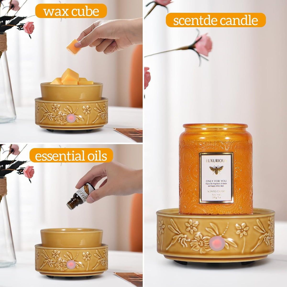 Dragonfly Wax Melt Warmer for Scented Wax 3-in-1 Ceramic Wax Warmer