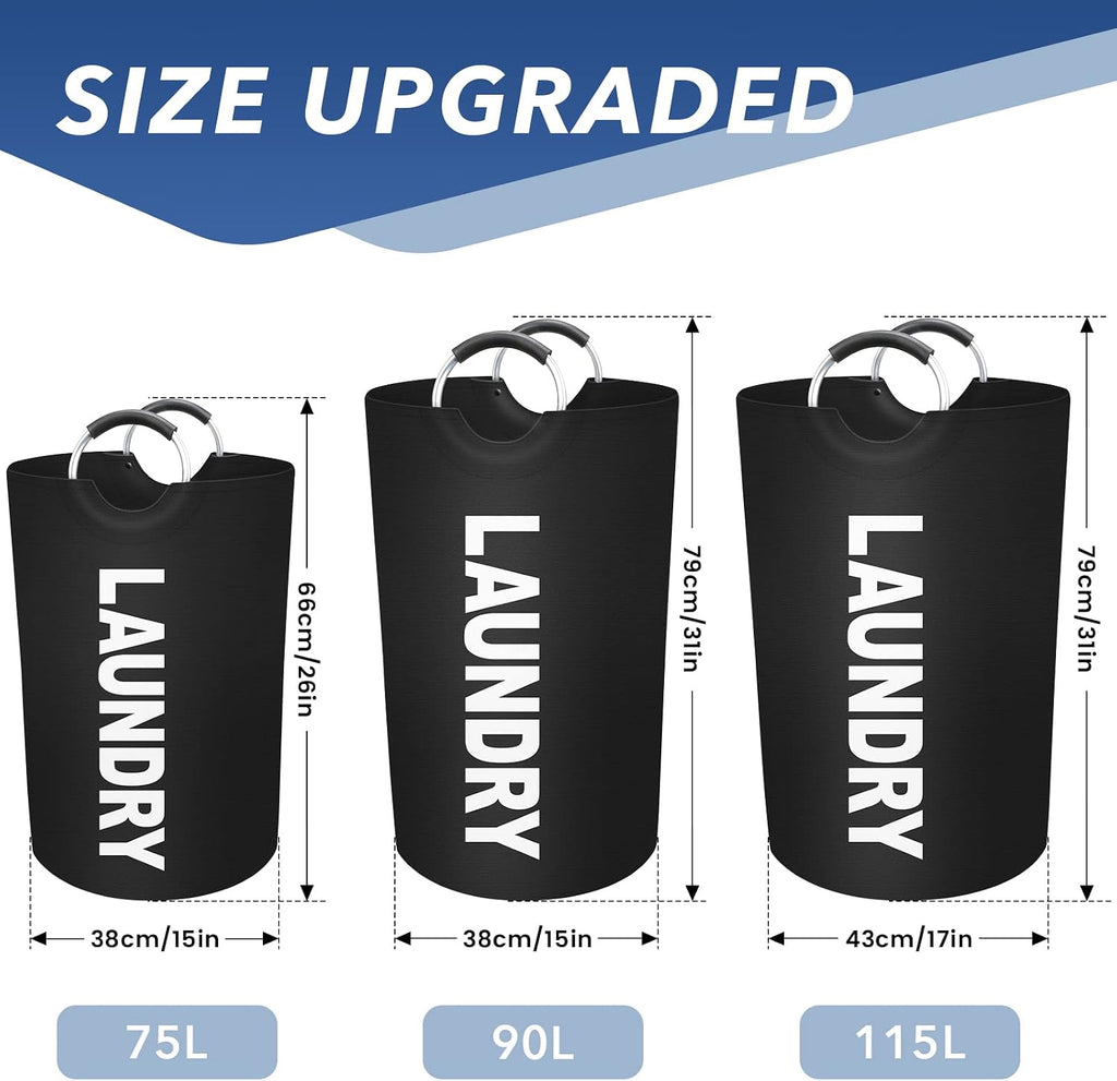 90L Laundry Basket, Waterproof Collapsible Laundry Hamper, Black