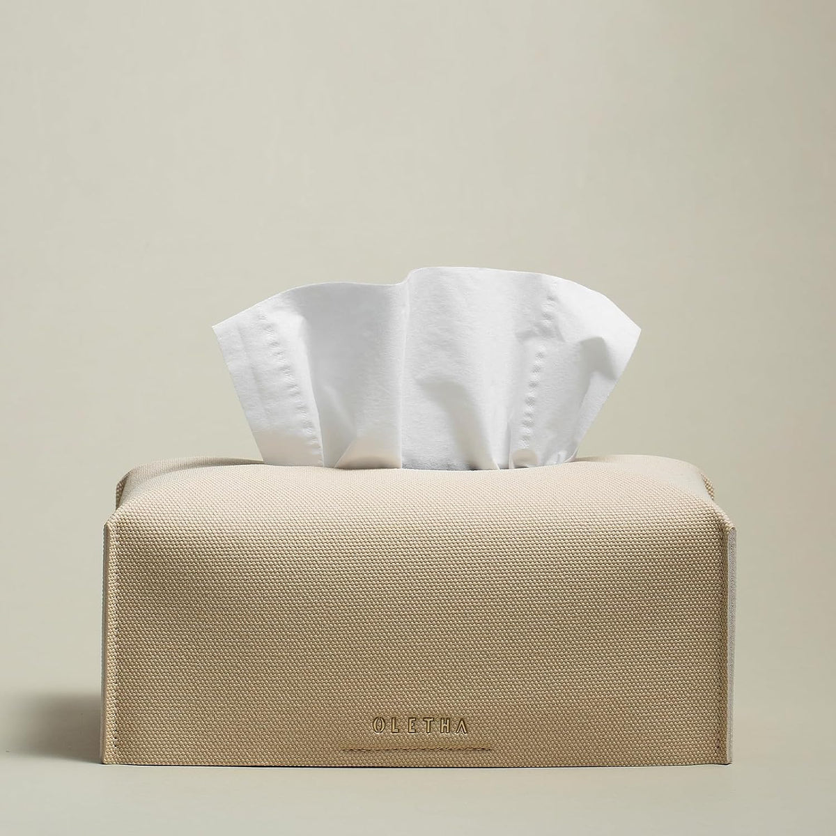 OLETHA Rectangle Tissue Box Cover, Canvas Grain, Greige, Standard Size