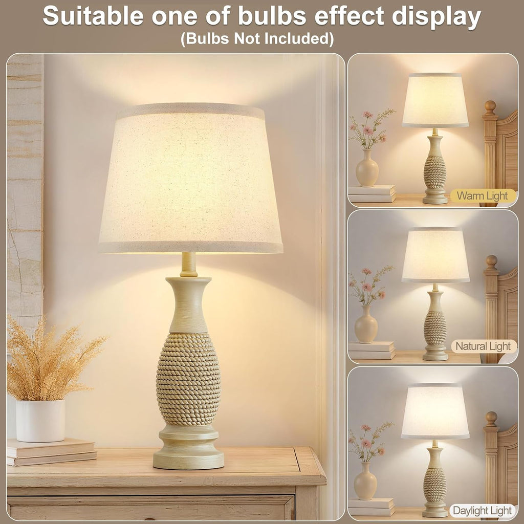 21.6" Nightstand Lamps Set of 2; Bedside Table Lamps for the Bedroom, Beige