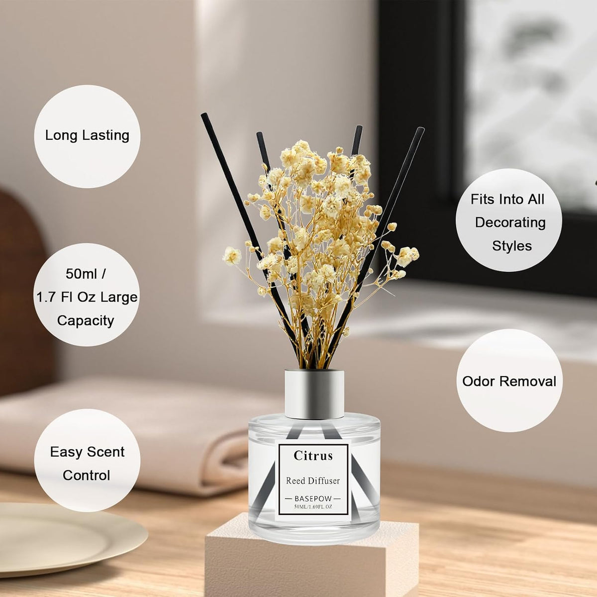 Reed Diffuser Set of 3 Pack,Citrus,Clean Linen,Ocean Scented Oil Diffuser with 12 Sticks,Reed Diffuser for Home Living Room Office Bathroom Air Freshener,50ml x 3