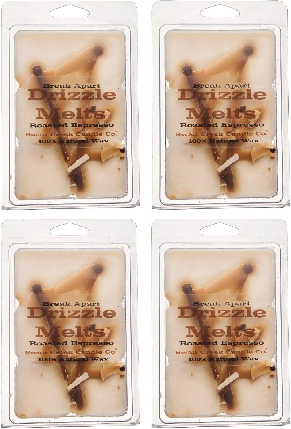Swan Creek Roasted Espresso 5.25oz Drizzle Melts 4-Pack | Soy Wax Melts Herbal Fragrance for The Home | Coffee Scented Break Apart Soybean Wax | Made in The USA