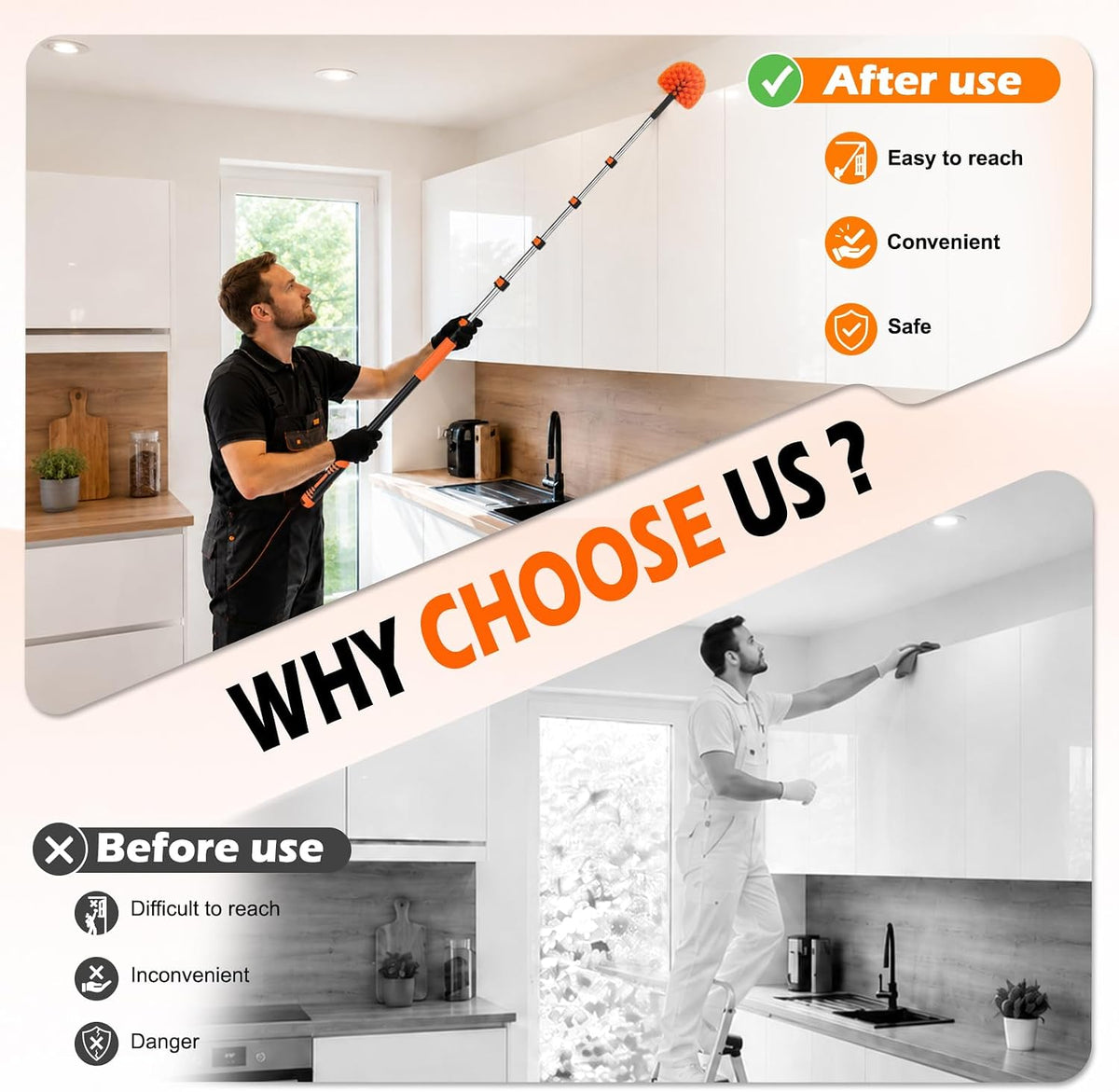 Cobweb Duster with Extension Pole, 24FT Spider Web Brush