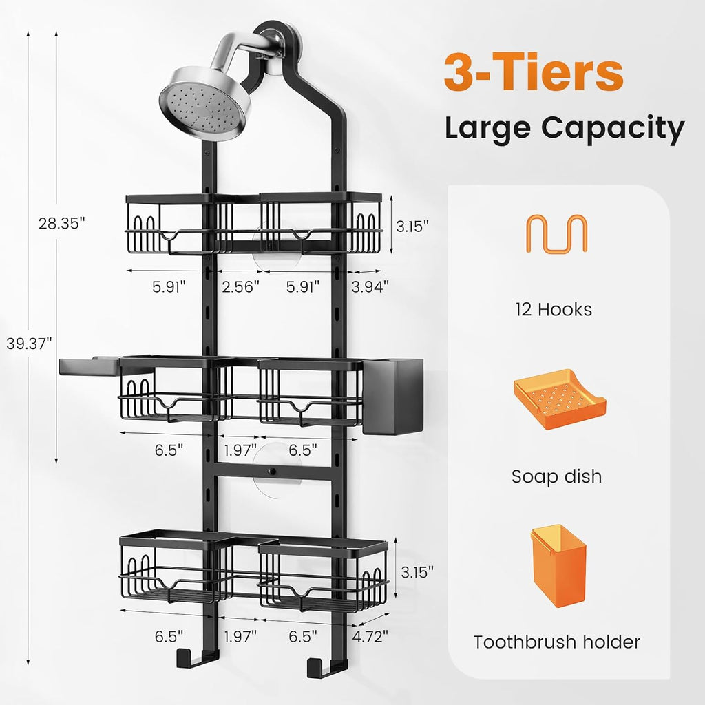 Shower Caddy Hanging, Adjustable Bathroom Organizer 3 Tier Shelf Rustproof