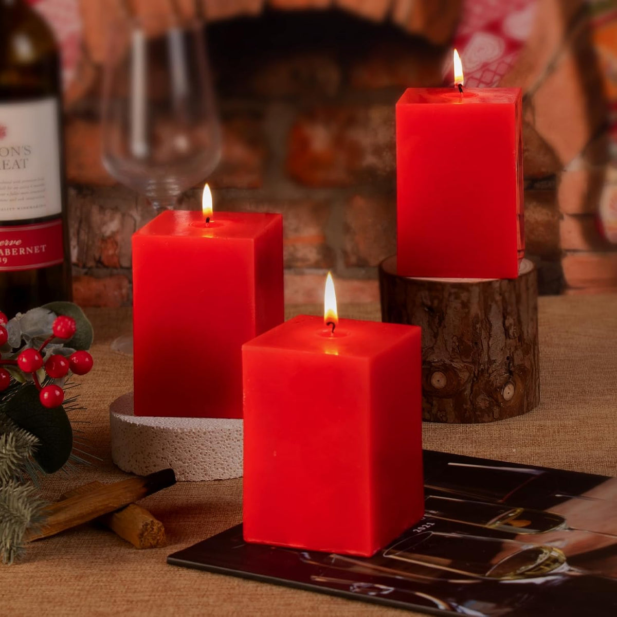 KONNI Pillar Candles Set of 3,2.8"X 4" Red Unscented Pillar