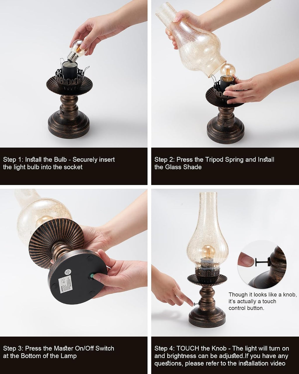 UMEXUS Vintage Rechargeable Cordless Table Lamp, Small Battery Powered Lamp