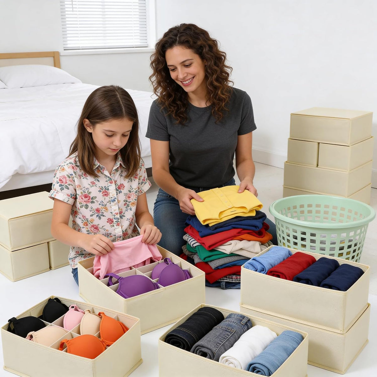 15 Pack Drawer Organizer for Clothes, Dresser Organizer for Baby Clothes, Foldable Closet Storage Dividers & Bins for Nursery, Bedroom, Underwear, Socks, Bras, and Ties (Beige)